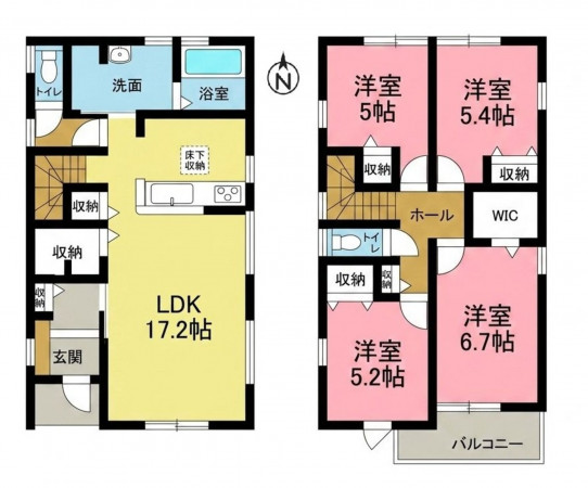一宮市奥町、新築一戸建ての間取り画像です