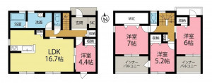 一宮市奥町、新築一戸建ての間取り画像です