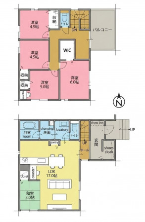 一宮市三ツ井、新築一戸建ての間取り画像です