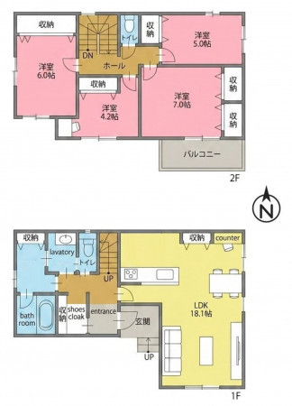 一宮市三ツ井、新築一戸建ての間取り画像です
