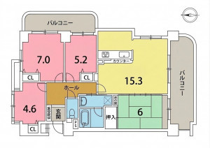 一宮市大浜、マンションの間取り画像です