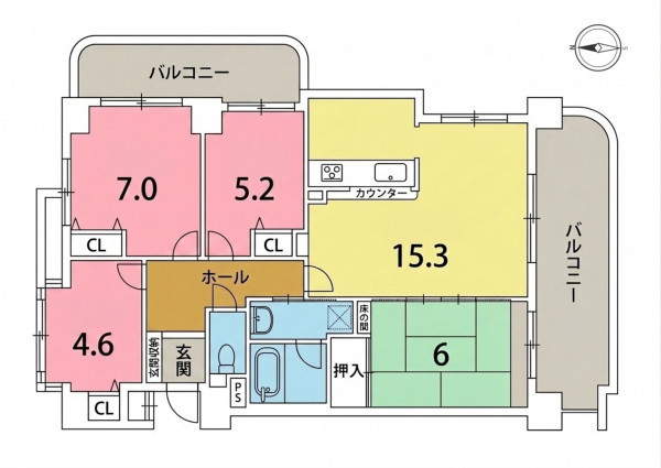 一宮市大浜、マンションの間取り画像です