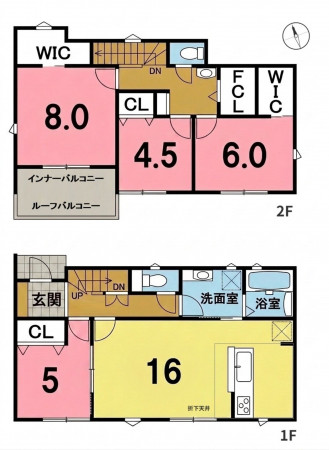 一宮市木曽川町黒田、新築一戸建ての間取り画像です