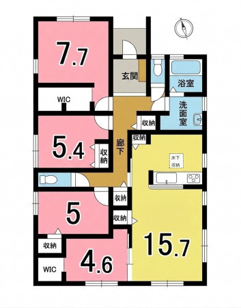 一宮市萩原町西御堂、新築一戸建ての間取り画像です