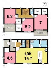 一宮市木曽川町門間、新築一戸建ての間取り画像です