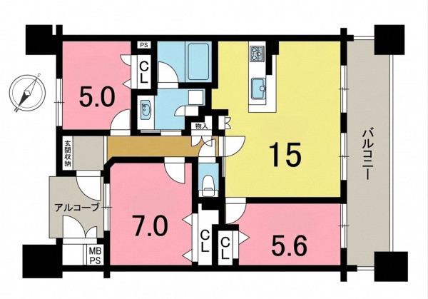 一宮市浜町、マンションの間取り画像です