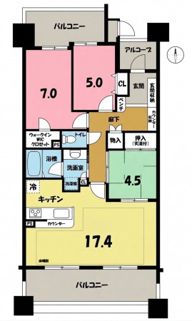 一宮市栄、マンションの間取り画像です