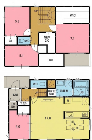 一宮市新生、新築一戸建ての間取り画像です