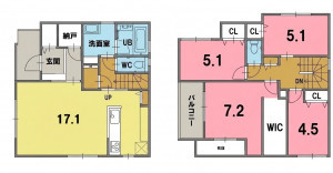 一宮市新生、新築一戸建ての間取り画像です