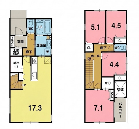 一宮市新生、新築一戸建ての間取り画像です