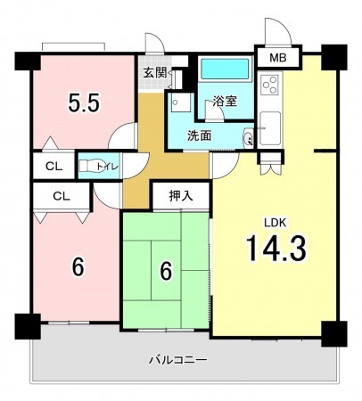 広島市西区井口、マンションの間取り画像です