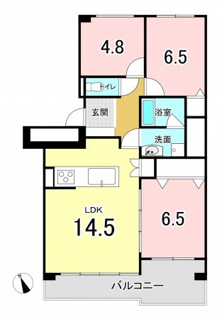 広島市西区井口台、マンションの間取り画像です