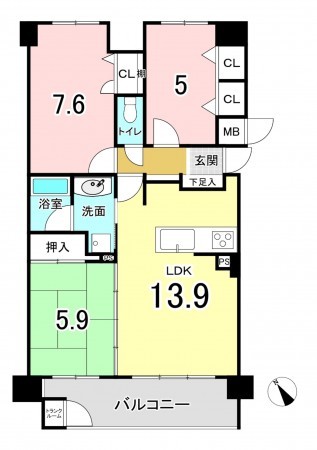 広島市西区草津東、マンションの間取り画像です