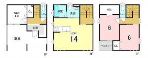 広島市西区庚午南、新築一戸建ての間取り画像です