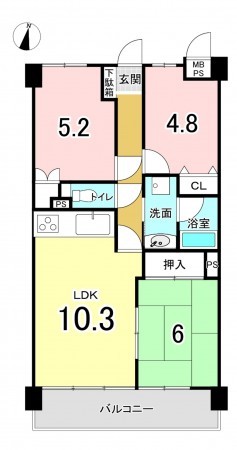 広島市西区井口鈴が台、マンションの間取り画像です