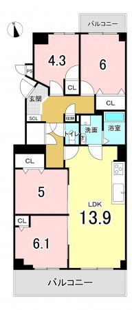 広島市西区横川町、マンションの間取り画像です