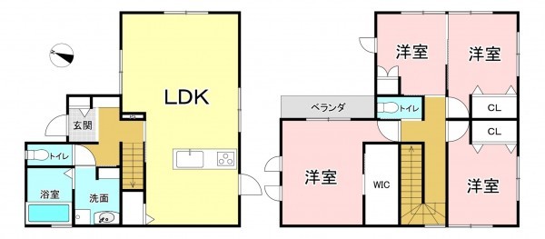 広島市西区大宮、新築一戸建ての間取り画像です