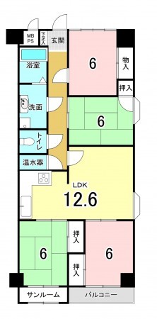 広島市西区三滝本町、マンションの間取り画像です