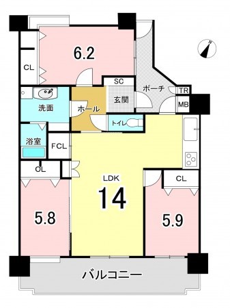 広島市西区古江上、マンションの間取り画像です