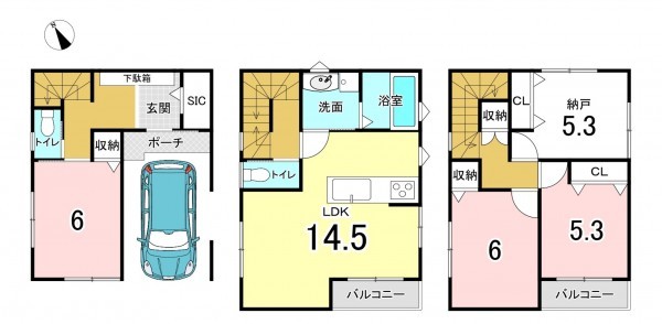 広島市西区庚午中、新築一戸建ての間取り画像です