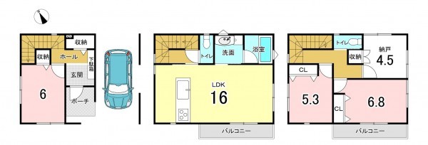 広島市西区庚午中、新築一戸建ての間取り画像です