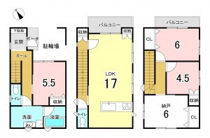 広島市西区庚午中、新築一戸建ての間取り画像です