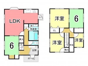 鹿児島市唐湊、中古一戸建ての間取り画像です