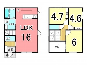 姶良市平松、新築一戸建ての間取り画像です