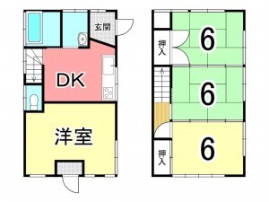 鹿児島市西陵、中古一戸建ての間取り画像です