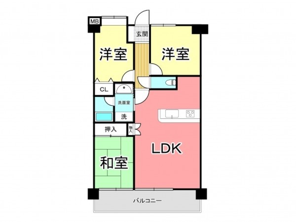 鹿児島市紫原、マンションの間取り画像です