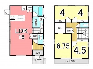 鹿児島市大明丘、新築一戸建ての間取り画像です