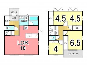 鹿児島市下伊敷、新築一戸建ての間取り画像です