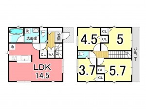 鹿児島市紫原、新築一戸建ての間取り画像です
