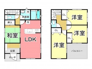鹿児島市郡元、中古一戸建ての間取り画像です
