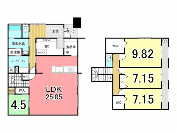 鹿児島市西陵、中古一戸建ての間取り画像です