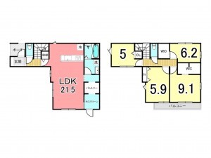 鹿児島市西田、新築一戸建ての間取り画像です