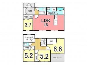 鹿児島市西陵、新築一戸建ての間取り画像です