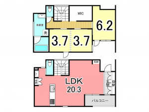 鹿児島市紫原、新築一戸建ての間取り画像です