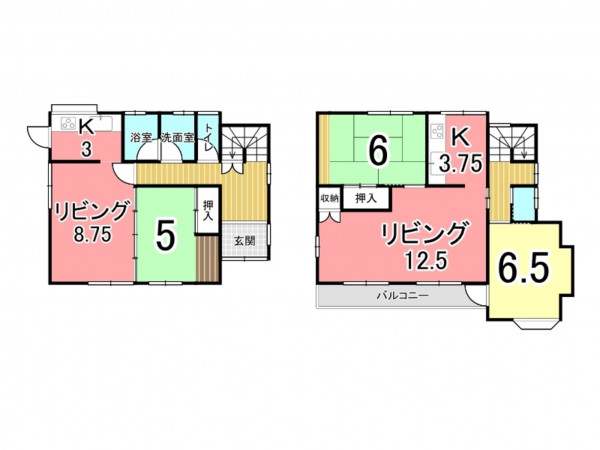 鹿児島市西陵、中古一戸建ての間取り画像です
