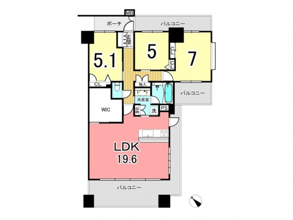 鹿児島市上荒田町、マンションの間取り画像です