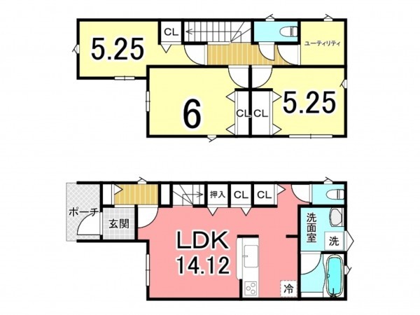 鹿児島市紫原、新築一戸建ての間取り画像です