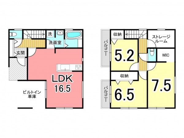 鹿児島市紫原、新築一戸建ての間取り画像です