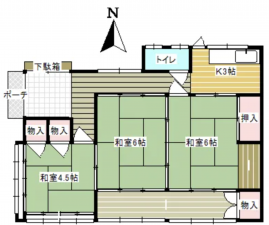 諏訪郡下諏訪町、中古一戸建ての間取り画像です
