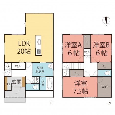 越前市瓜生町、新築一戸建ての間取り画像です