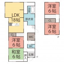 鯖江市入町、中古一戸建ての間取り画像です