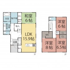 越前市常久町、新築一戸建ての間取り画像です