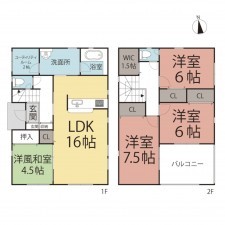 越前市矢放町、新築一戸建ての間取り画像です