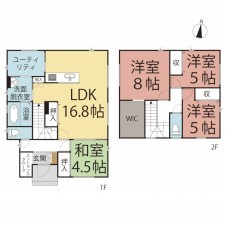 鯖江市舟津町、新築一戸建ての間取り画像です