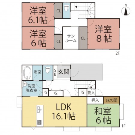 鯖江市石田上町、中古一戸建ての間取り画像です