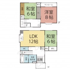 鯖江市上氏家町、中古一戸建ての間取り画像です